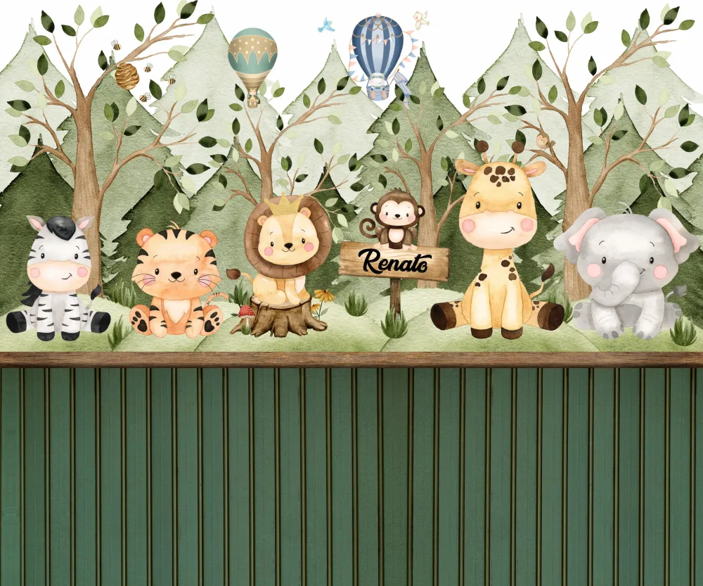 Papel de Parede Safari Baby Verde Aquarelado para Quarto de Bebê