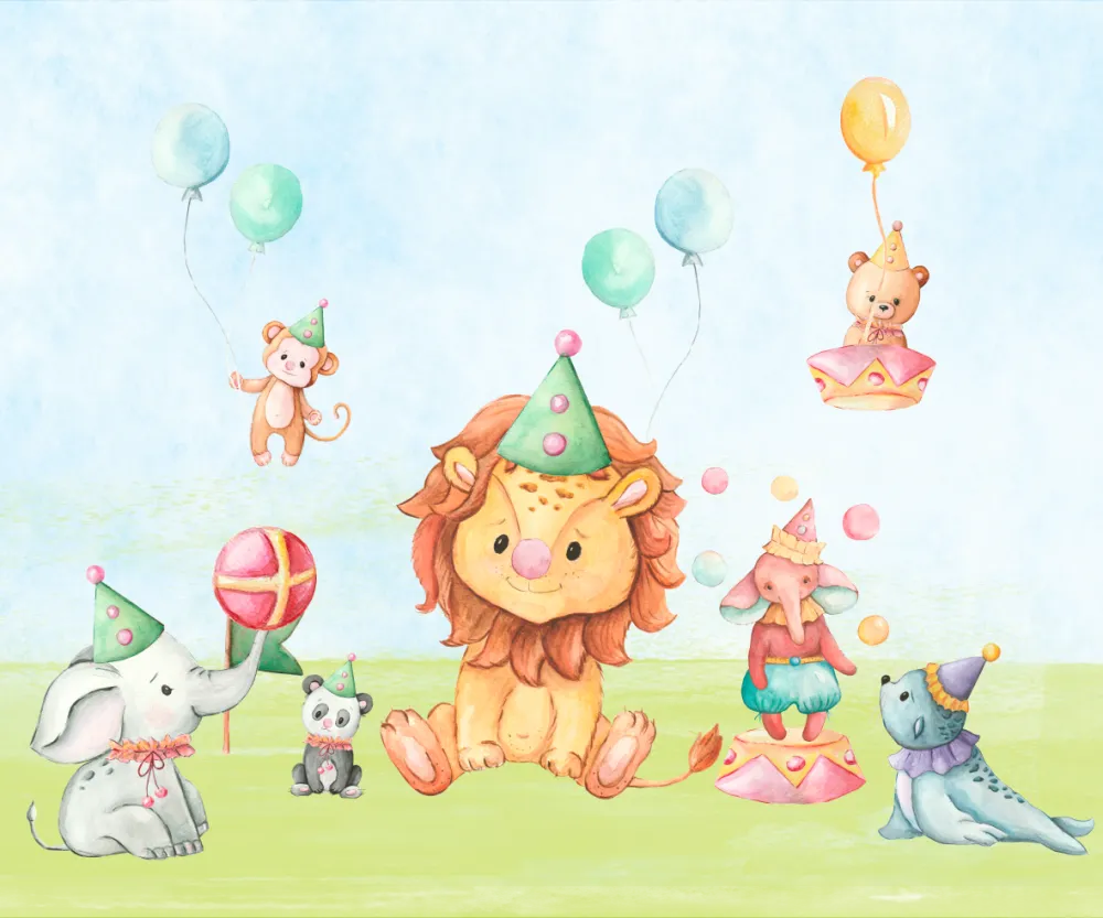 Papel de Parede Safari Circo Infantil Aquarela para Quarto de Bebê