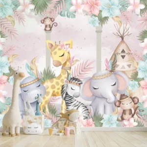 Papel de Parede Safari Baby Feminino Tropical Delicado - Imagem 3