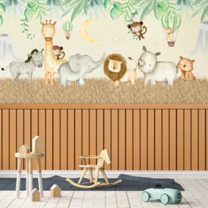 Papel de Parede Safari Infantil Aquarelado com Animais da Selva - Imagem 3