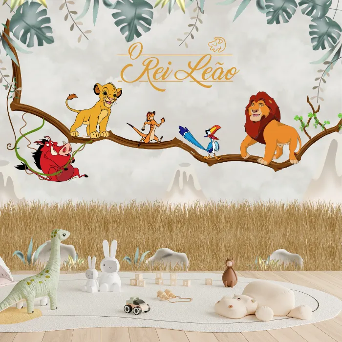 Papel de Parede Rei Leão Infantil Safari para Quarto de Bebê