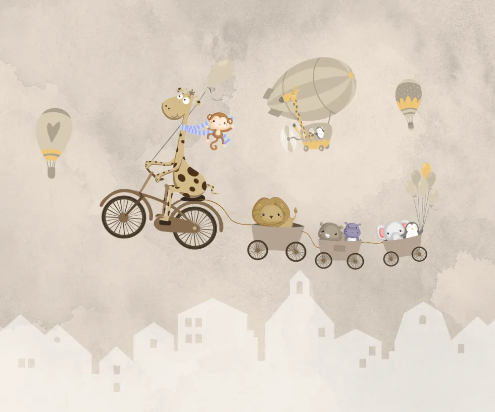 Papel de Parede Safari Vintage Bege com Animais Baby