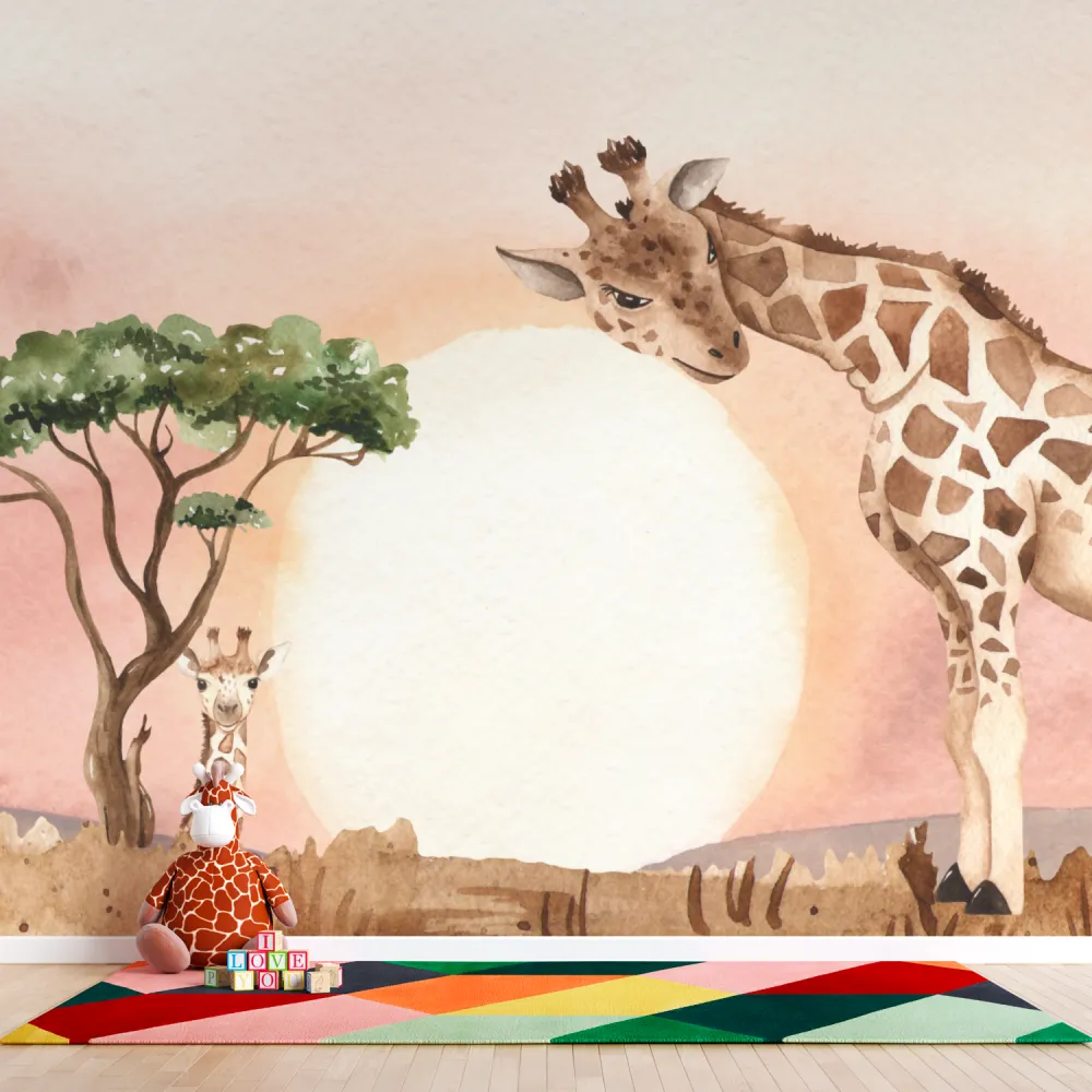 Papel de Parede Safari Sunset com Girafas Delicadas