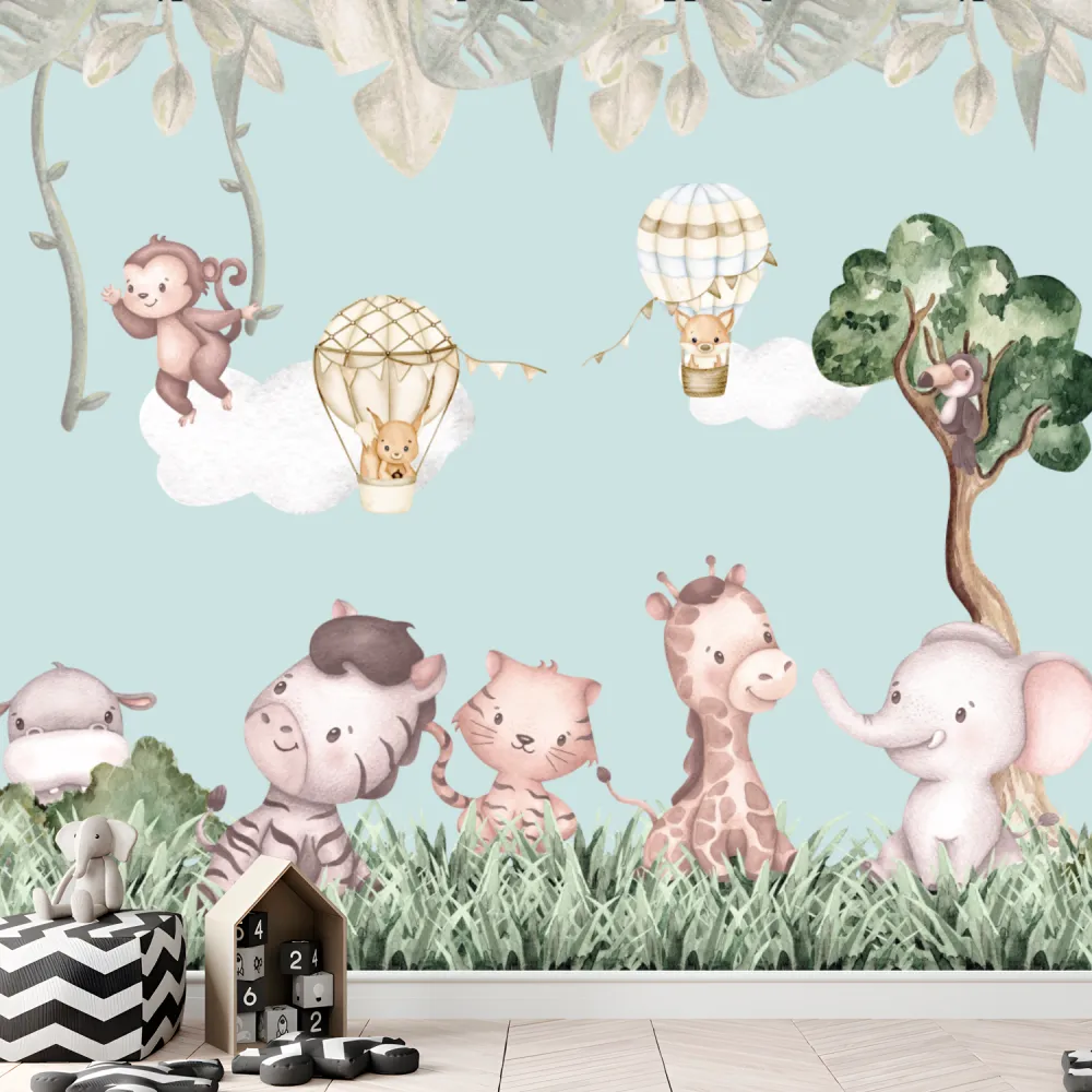 Papel de Parede Safari Baby Delicado com Animais da Selva