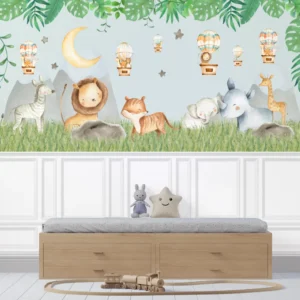Papel de Parede Safari Baby com Balões e Animais da Selva - Imagem 3