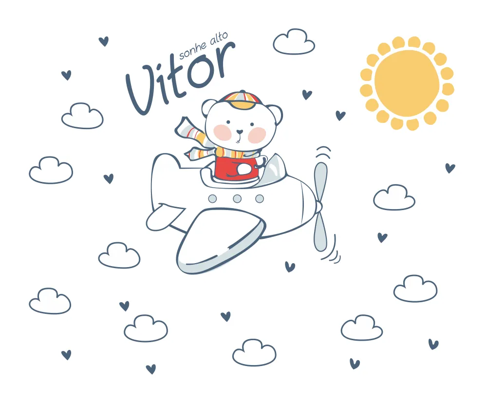 Papel de Parede Ursinho Aviador para Quarto de Bebê