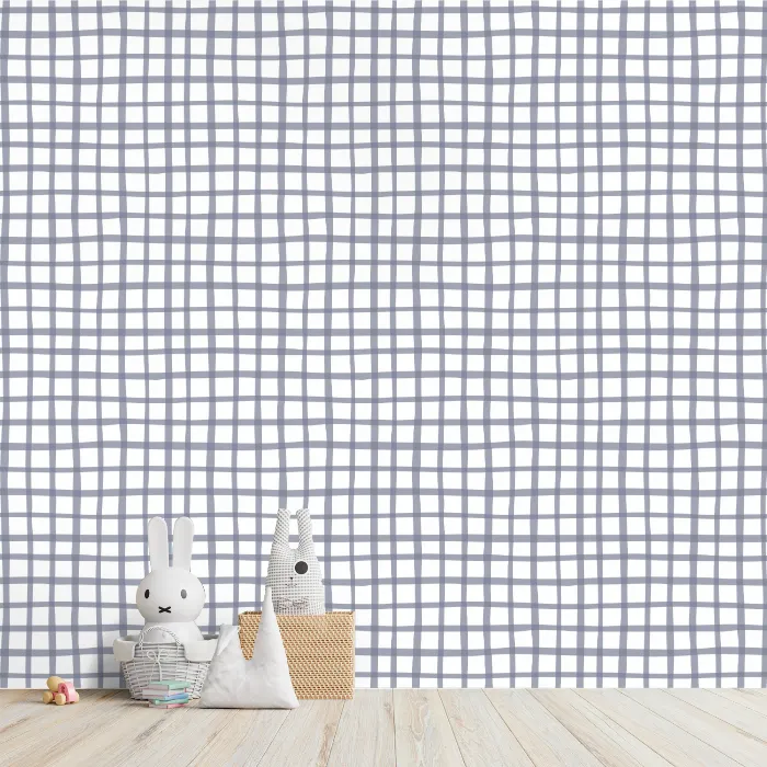 Papel de Parede Xadrez Delicado Azul para Quarto Infantil