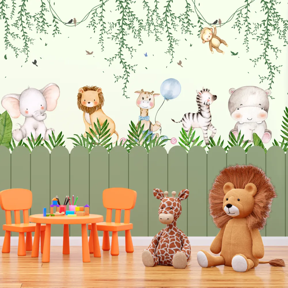 Papel de Parede Safari Baby Aquarela para Quarto Infantil