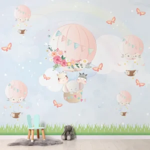 Papel de Parede Balões Encantados Baby com Animais no Balão para Quarto Infantil - Imagem 3