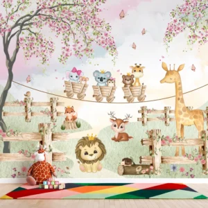 Papel de Parede Safari Menina Floral com Animais Encantados - Imagem 3
