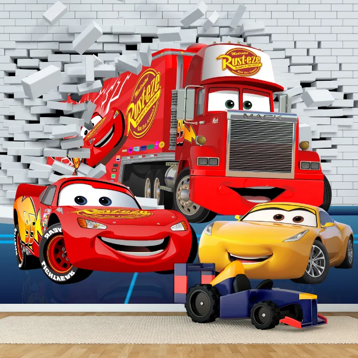 Papel de Parede Carros Disney com Relâmpago McQueen e Mack 3D