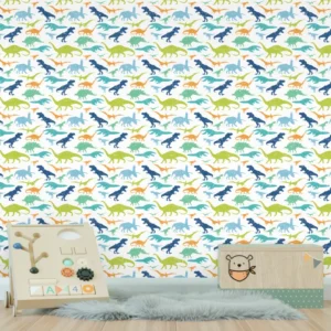 Papel de Parede Dinossauros Coloridos Infantil com Estampa Divertida - Imagem 3