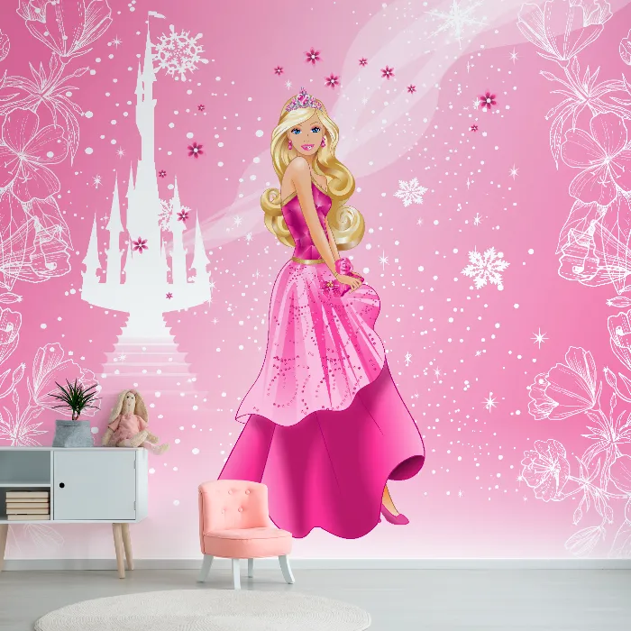 Papel de Parede Princesa Encantada Rosa com Castelo dos Sonhos