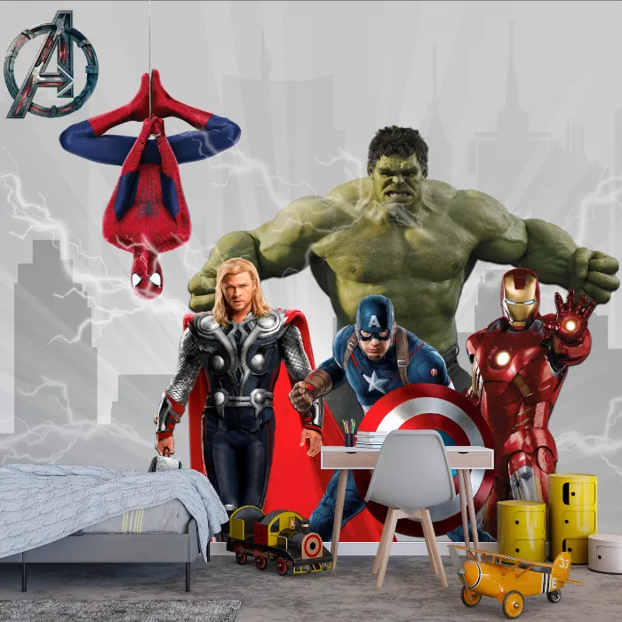 Papel de Parede Vingadores Infantil com Homem de Ferro, Hulk, Thor e Capitão América