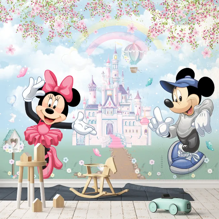 Papel de Parede Minnie Bailarina e Mickey no Castelo Encantado Infantil