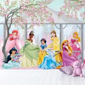 Papel de Parede Princesas Disney no Jardim Encantado Floral - Imagem 3
