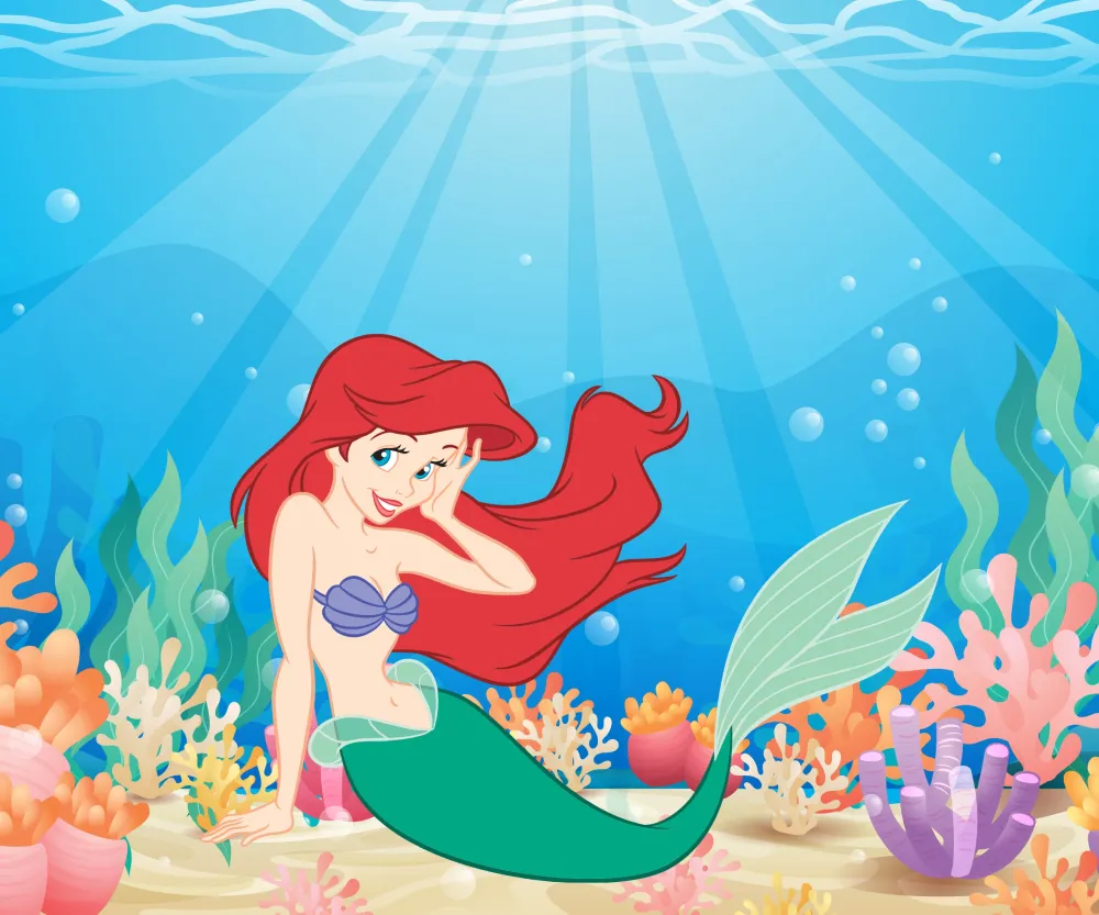 Papel de Parede Ariel Pequena Sereia no Fundo do Mar Encantado Infantil