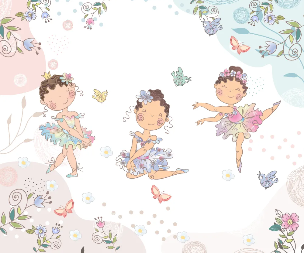 Papel de Parede Bailarina Infantil com Flores e Borboletas