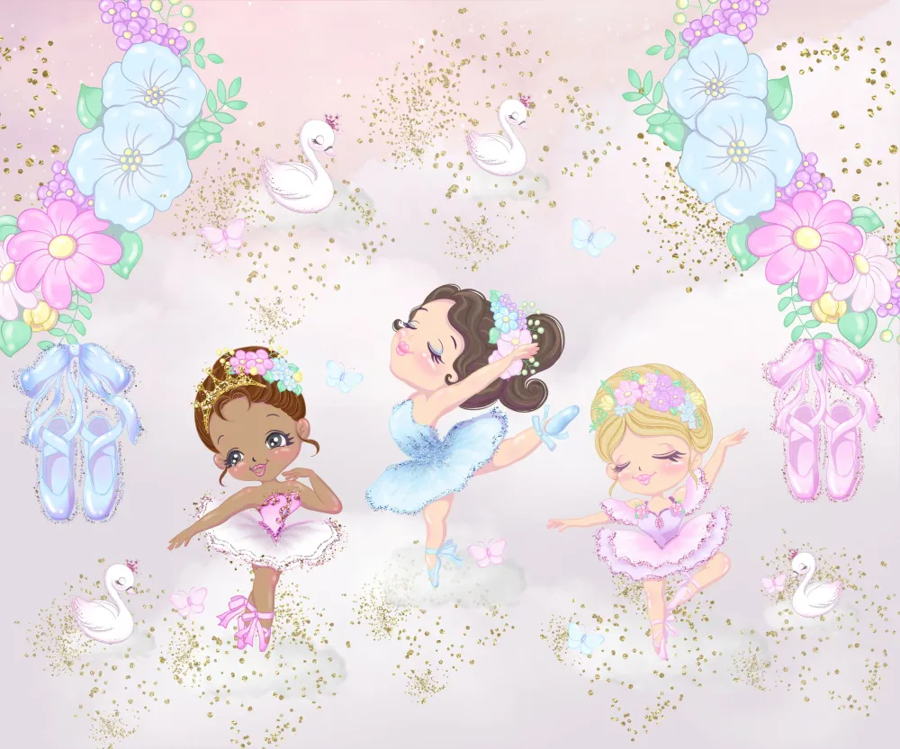 Papel de Parede Ballet Encantado com Bailarinas e Cisnes