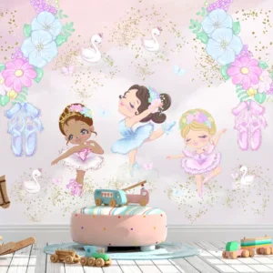 Papel de Parede Ballet Encantado com Bailarinas e Cisnes - Imagem 3