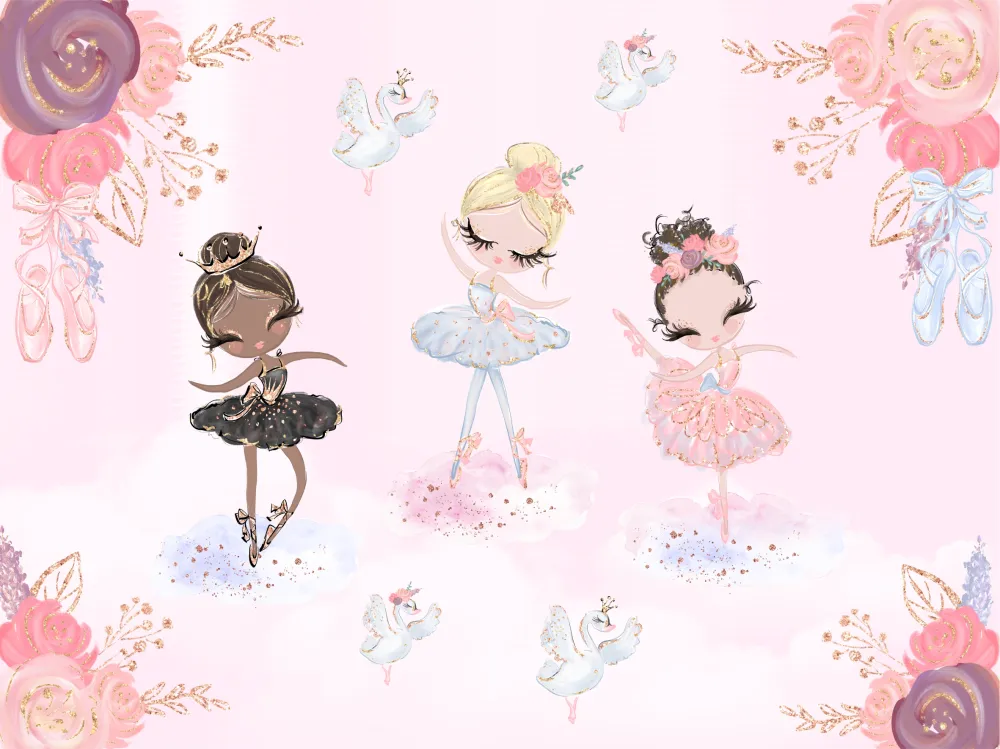 Papel de Parede Ballet Princesas com Bailarinas e Cisnes