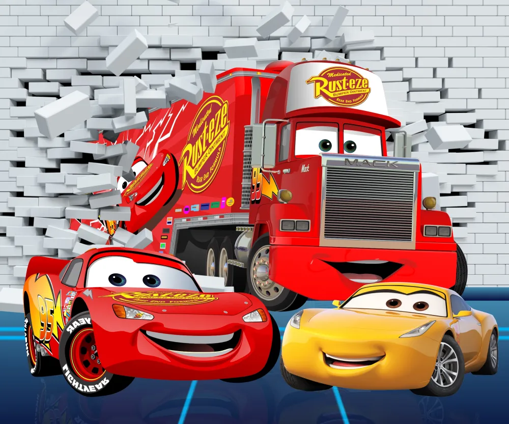 Papel de Parede Carros Disney com Relâmpago McQueen e Mack 3D