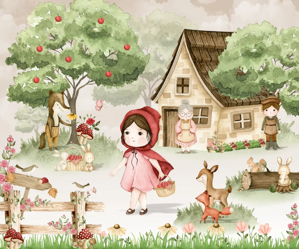 Papel de Parede Chapeuzinho Vermelho no Bosque Encantado Infantil