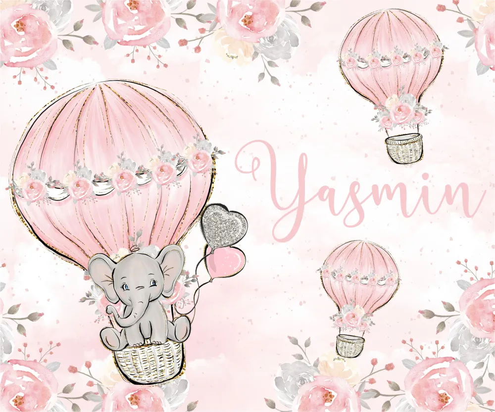 Papel de Parede Elefantinha Baloeira Rosa Personalizado com Nome