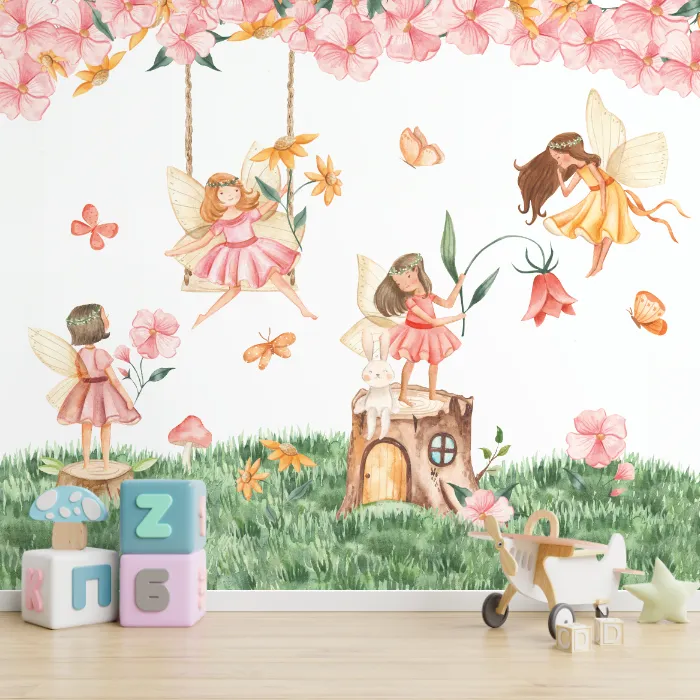 Papel de Parede Fadas no Bosque Encantado para Quarto de Menina