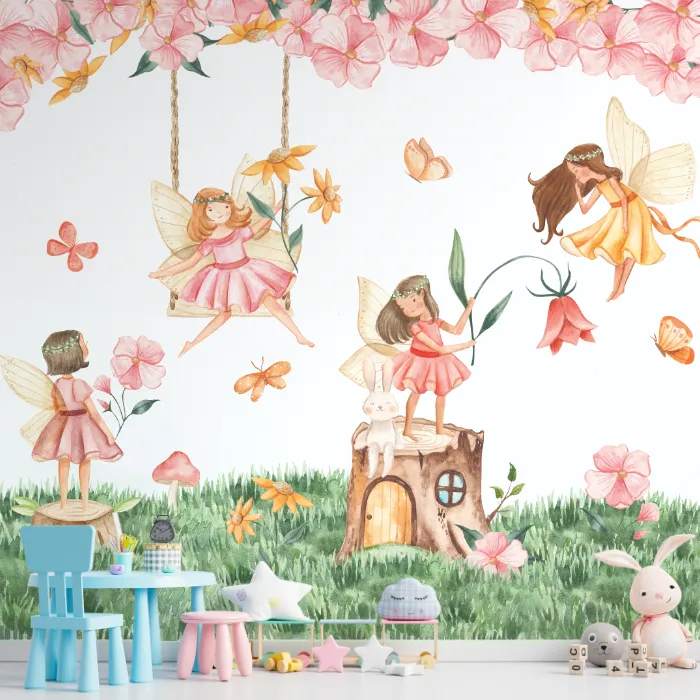 Papel de Parede Fadas no Bosque Encantado para Quarto de Menina