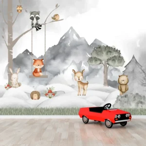 Papel de Parede Floresta Encantada Infantil com Raposa e Animais do Bosque - Imagem 3