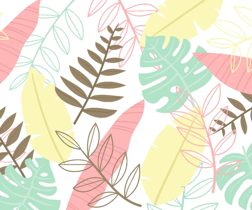 Papel de Parede Folhagem Tropical em Tons Pastel