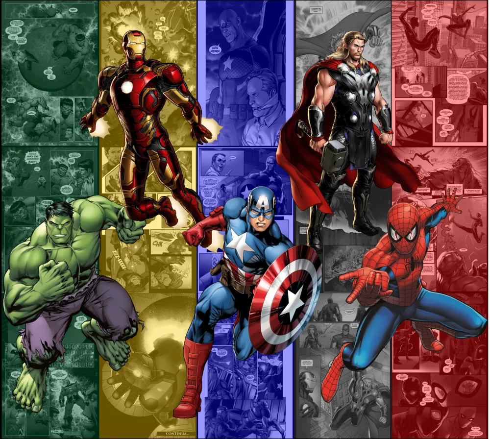 Papel de Parede Heróis Marvel Infantil para Quarto de Menino com Vingadores em Ação