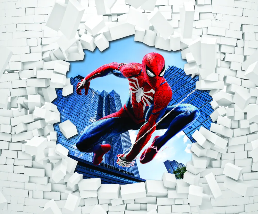 Papel de Parede Homem-Aranha 3D Quebrando a Parede Infantil