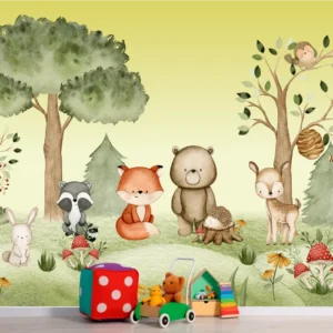 Papel de Parede Infantil Animais da Floresta em Aquarela - Imagem 3