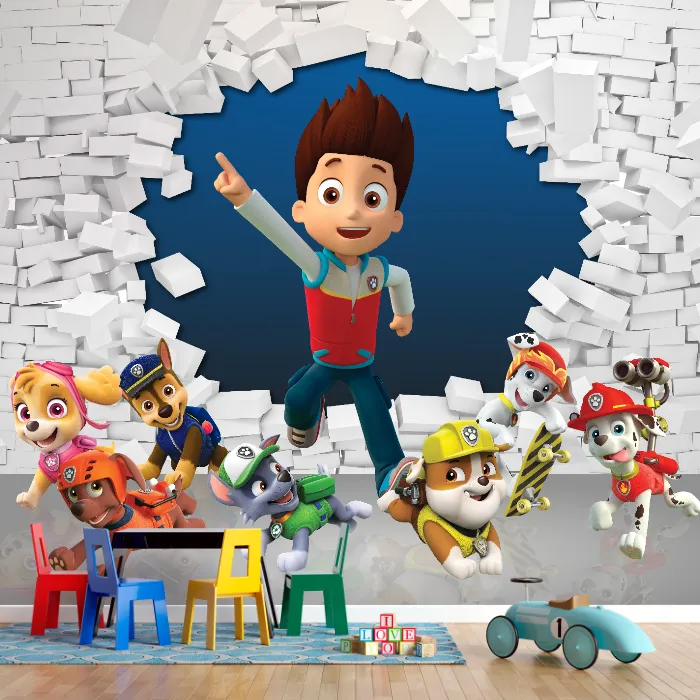 Papel de Parede Patrulha Canina 3D com Ryder e Filhotes Aventureiros