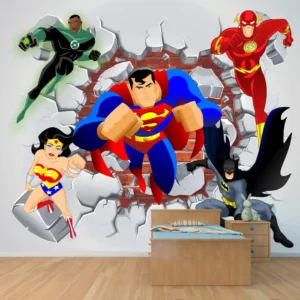 Papel de Parede Super-Heróis em Ação com Efeito Parede Quebrada 3D - Imagem 3