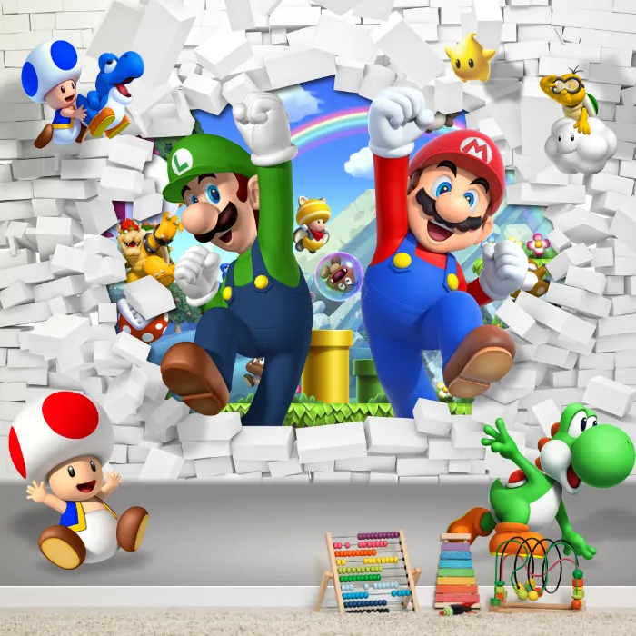 Papel de Parede Super Mario Bros 3D com Mario, Luigi e Amigos