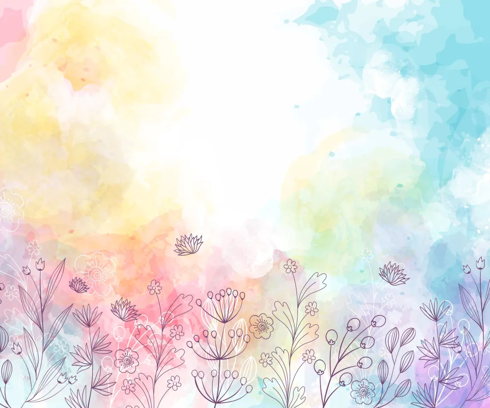 Papel de Parede Jardim Aquarela Colorido com Flores Delicadas e Tons Pastel