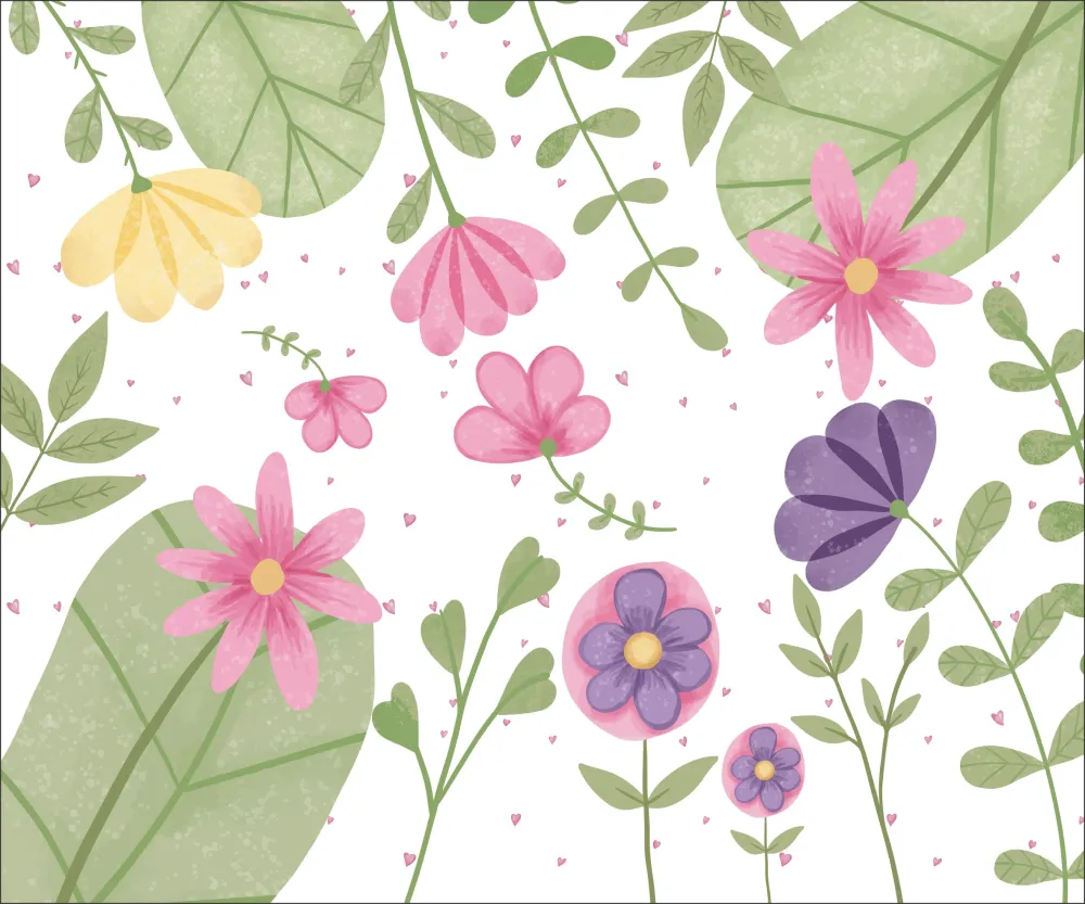 Papel de Parede Jardim Floral com Flores Delicadas para Quarto Infantil