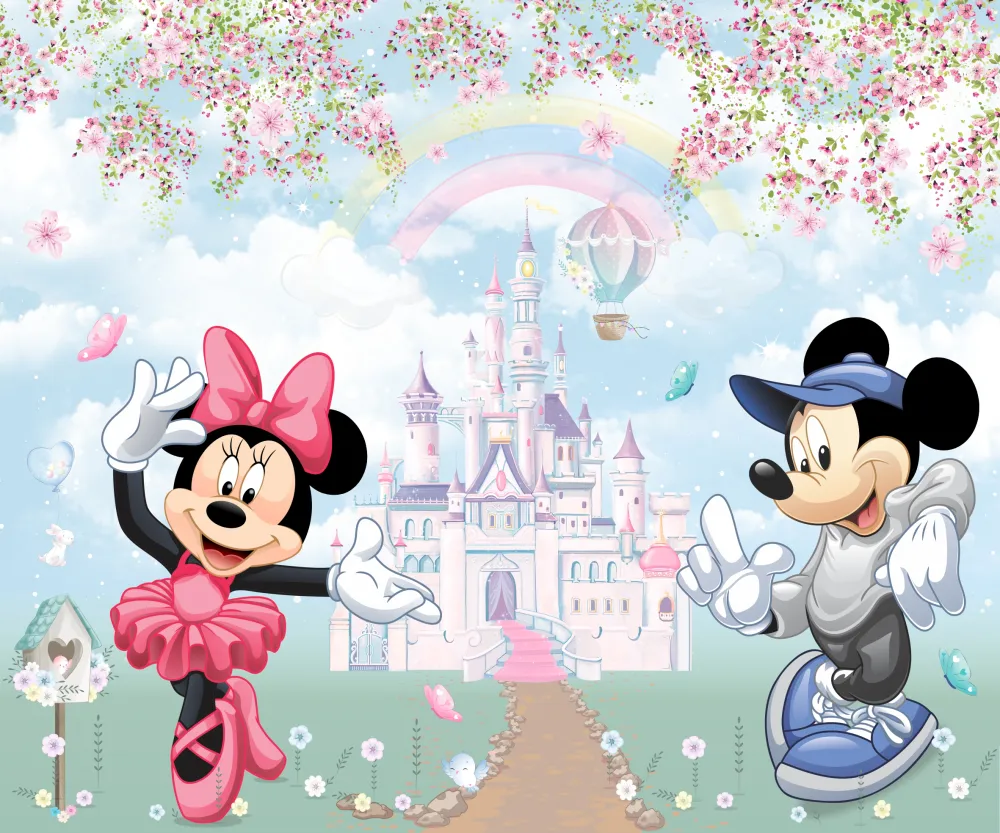 Papel de Parede Minnie Bailarina e Mickey no Castelo Encantado Infantil