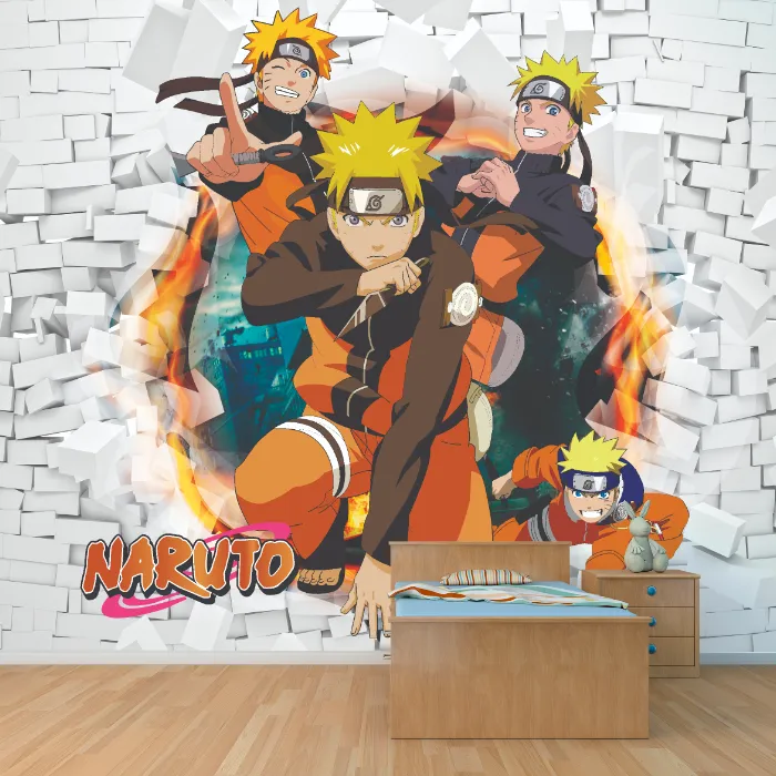 Papel de Parede Naruto Ninja Guerreiro com Efeito 3D Infantil