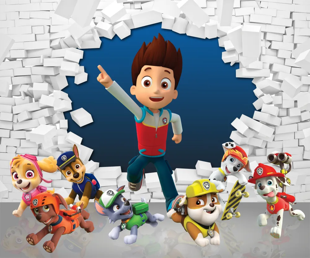 Papel de Parede Patrulha Canina 3D com Ryder e Filhotes Aventureiros
