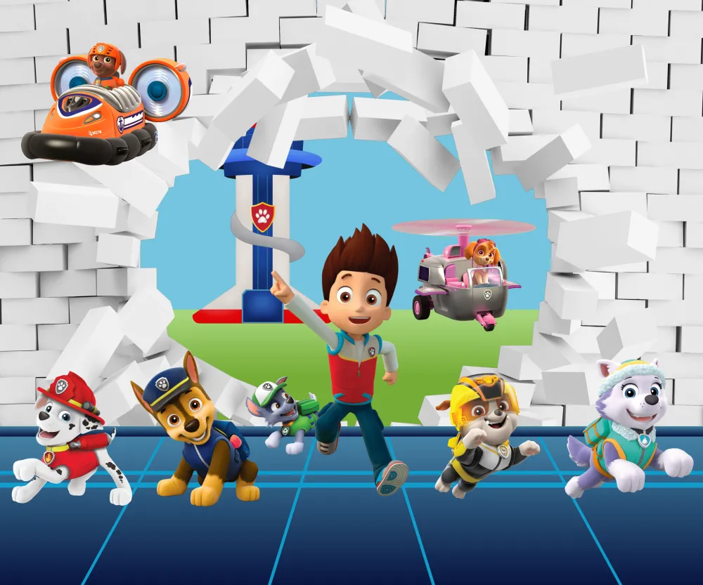 Papel de Parede Patrulha Canina 3D com Ryder e Seus Amigos