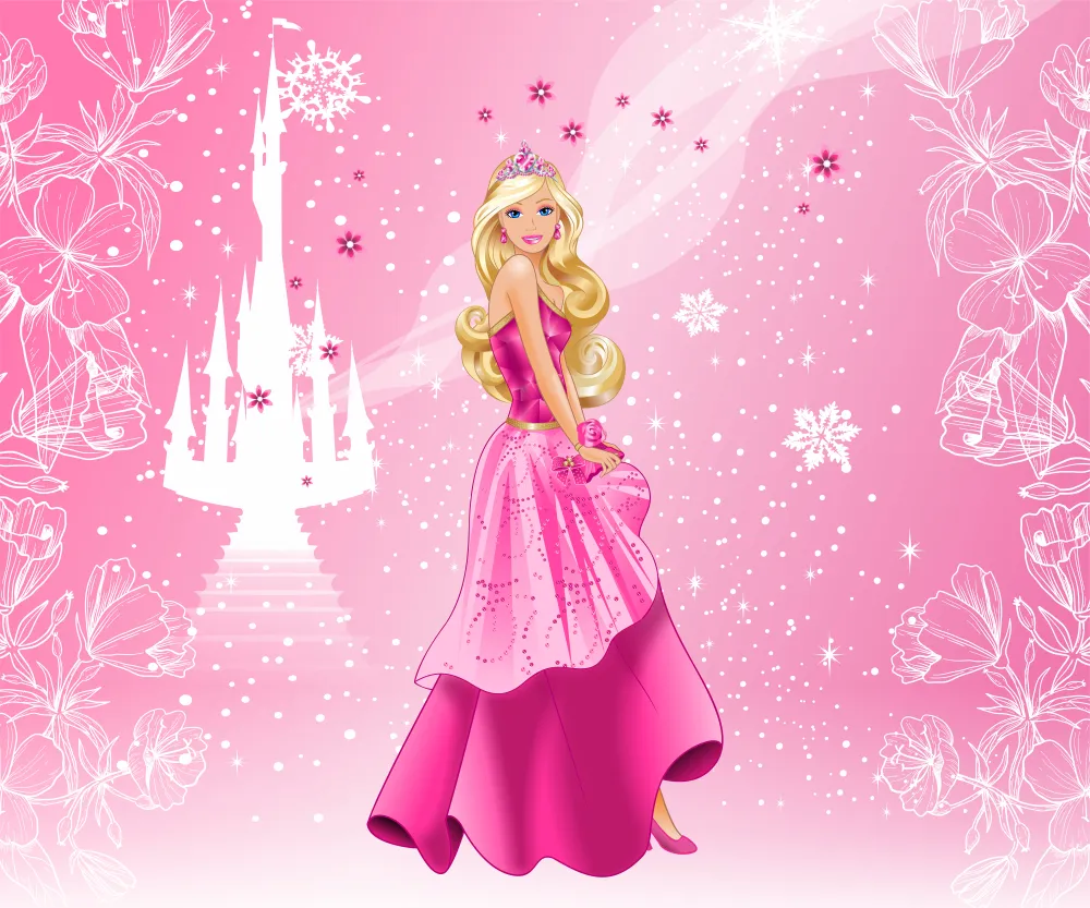Papel de Parede Princesa Encantada Rosa com Castelo dos Sonhos