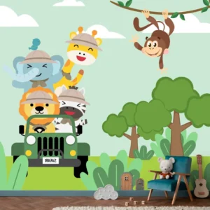 Papel de Parede Safari Infantil com Animais em Jipe de Aventura - Imagem 3