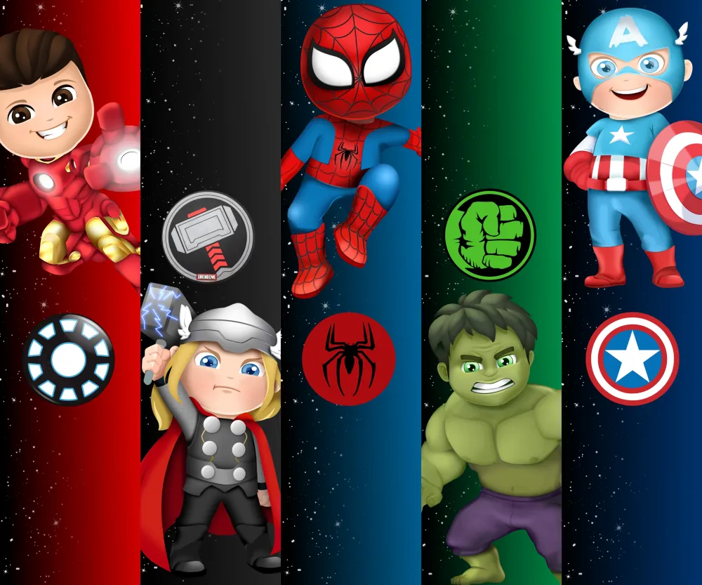 Papel de Parede Super Heróis Baby com Homem de Ferro, Hulk, Thor e Capitão América