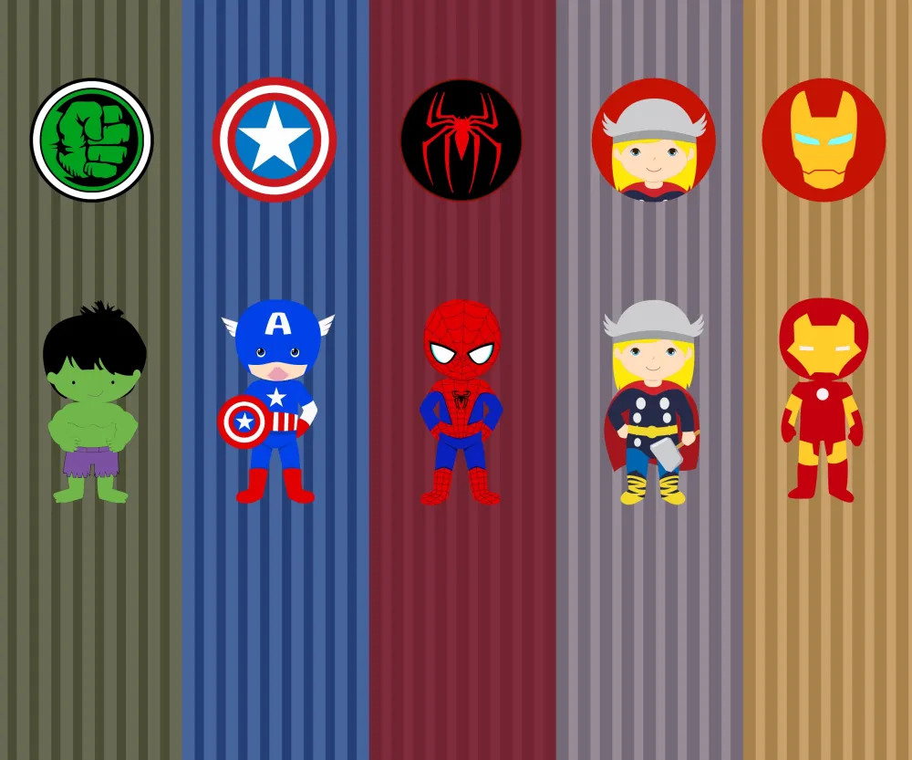 Papel de Parede Super-Heróis Infantil com Personagens Estilo Baby para Quarto de Menino