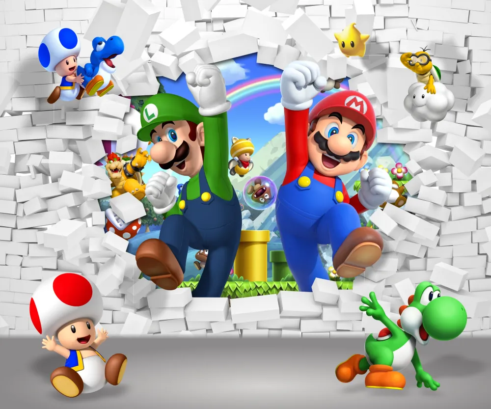 Papel de Parede Super Mario Bros 3D com Mario, Luigi e Amigos