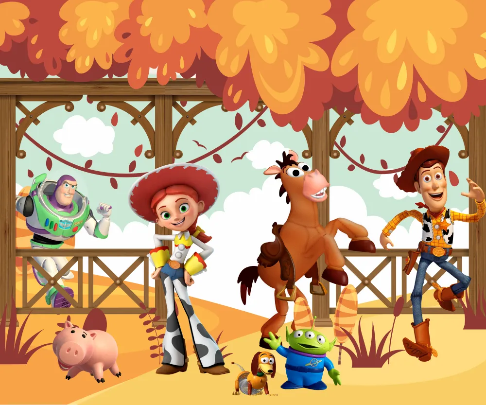 Papel de Parede Toy Story no Rancho Encantado com Woody, Jessie e Amigos